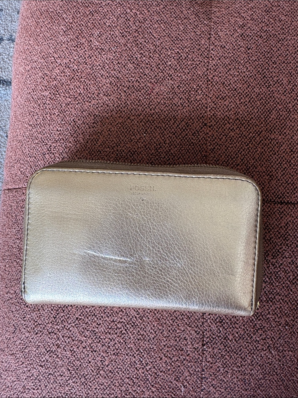 Fossil Metallic Gold Leather Zip Wallet